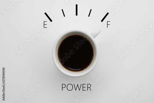 Coffee advertisement poster. Cup of coffee top view.