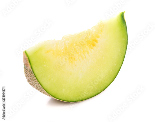 Slices green melon isolated on white background