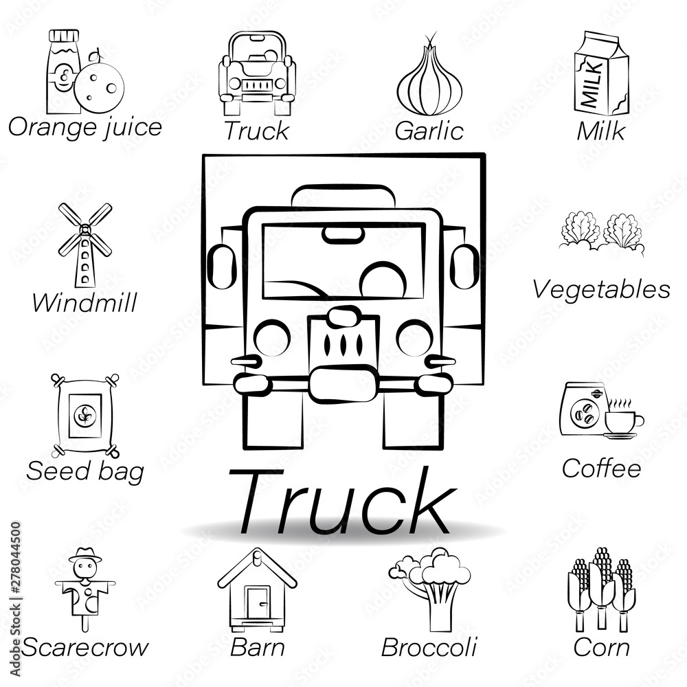 truck hand draw icon. Element of farming illustration icons. Signs and symbols can be used for web, logo, mobile app, UI, UX