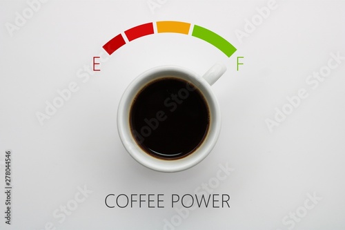 Coffee advertisement poster. Cup of coffee top view.