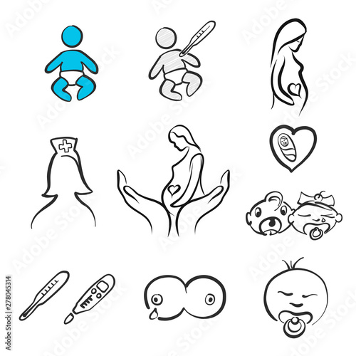 Set of pregnancy and midwife icons
