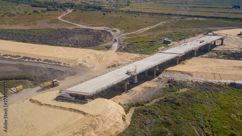 Aerial view of Construction Of Highways . Road Construction Machinery. photo