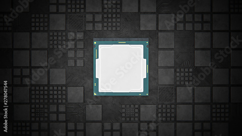 Abstract Motherboard circuit with CPU and microchips 3d render