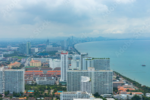 Beautiful cityscape skyline of Pattaya in Thailand from the view point. Aerial view of Pattaya city.