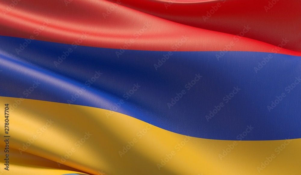 Fototapeta premium Waved highly detailed close-up flag of Armenia. 3D illustration.