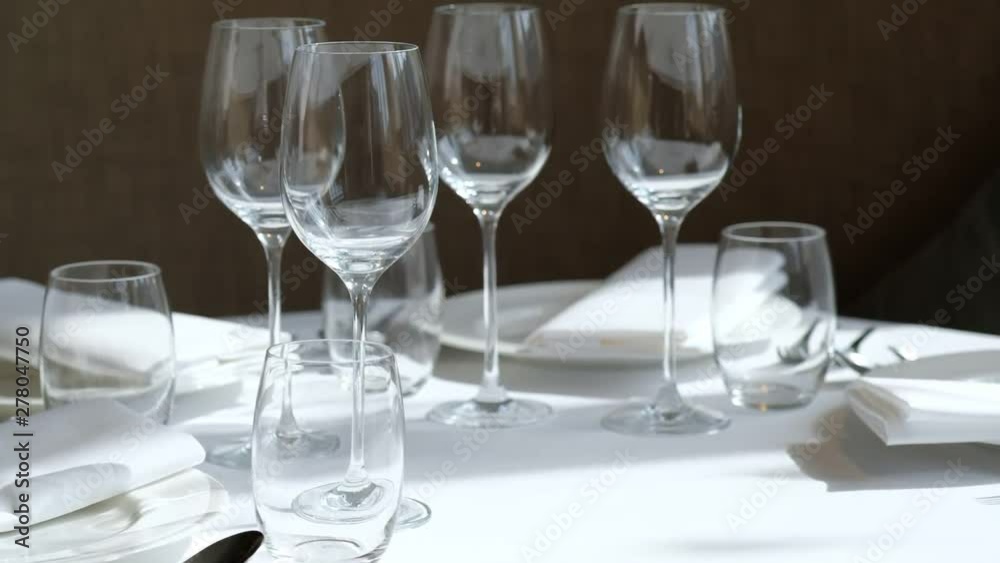 empty glasses wine in restaurant, glass water empty glasses wine in restaurant, glass water