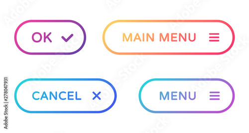 menu web buttons set. outline ui web buttons in flat style. rounded vector buttons on trendy gradients with symbols for web and ui design