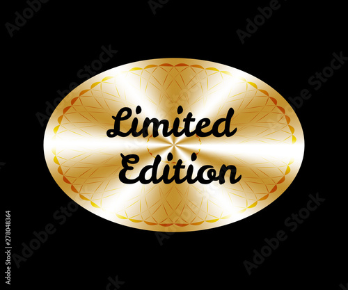 Limited edition round hologram realistic sticker. Medal, prize, sign, icon, logo, tag, stamp, seal. Golden vector element for label design
