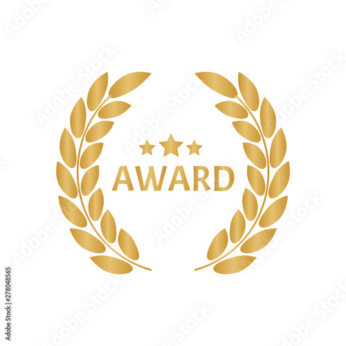 Award signs with laurel wreath. Laurel wreath with golden ribbon