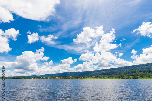 Landscape of Lam Phra Phloeng Reservoir in a sunny day with bright blue sky, Wang Nam Khiao, Thailand. photo