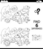 differences color book with happy fish characters