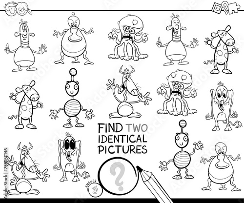 find two identical monsters coloring book
