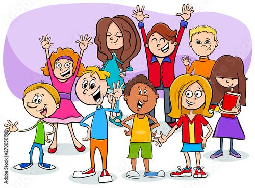 cartoon children and teens characters group