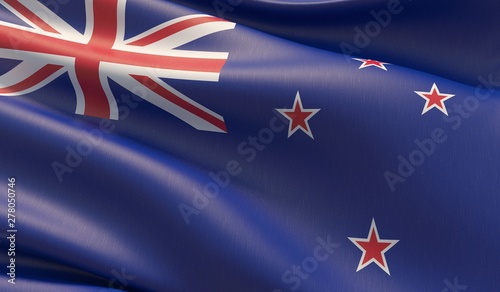 High resolution close-up flag of New Zealand. 3D illustration.