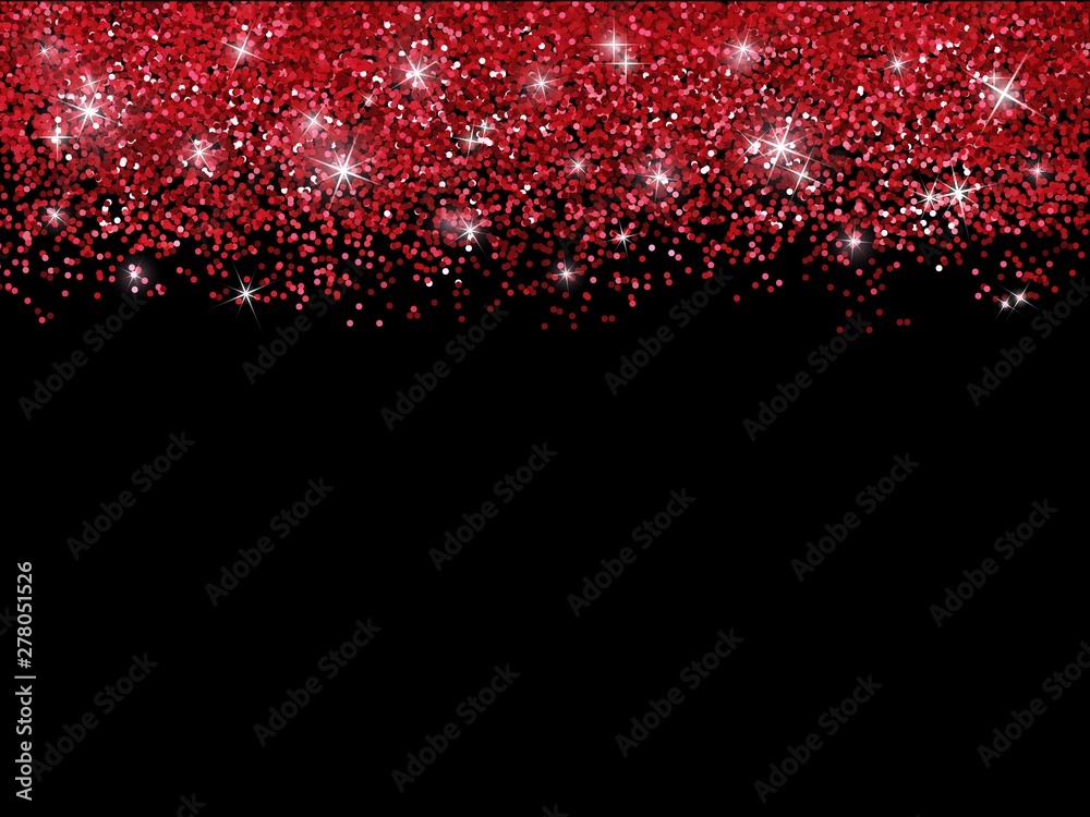 Red glitters. Red gold falling particles on black background. Vector ...