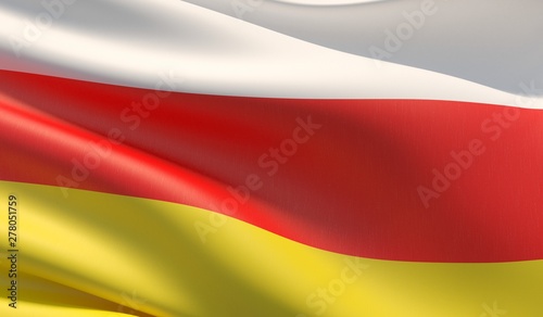 High resolution close-up flag of South Ossetia. 3D illustration.