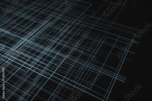 Glowing big data lines and technological background, 3d rendering.