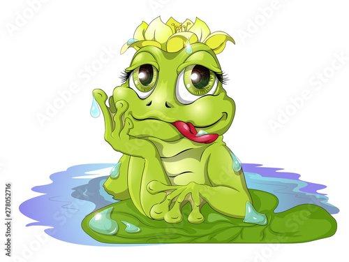 the frog in the water is wet and contented