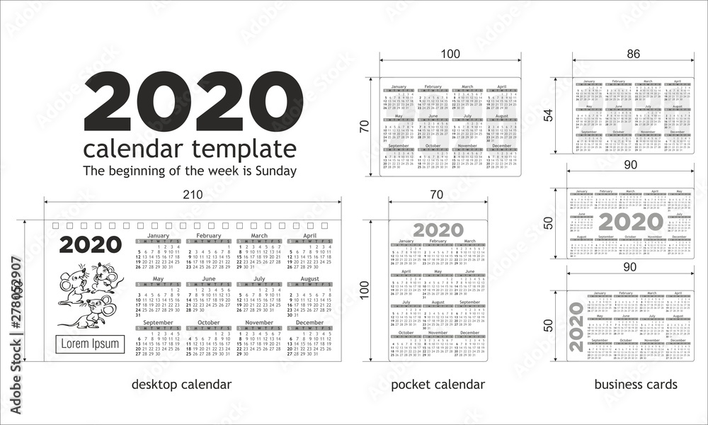 Fototapeta premium 2020 calendar template