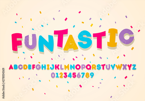 Vector fun uppercase display alphabet. Colorful kids font