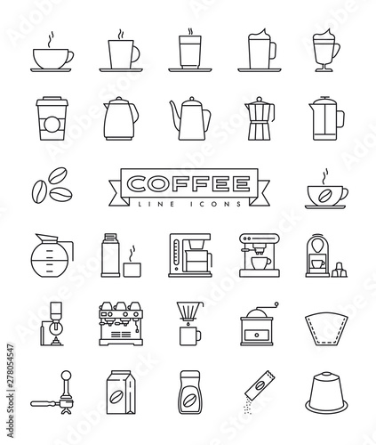 Coffee line icons collection