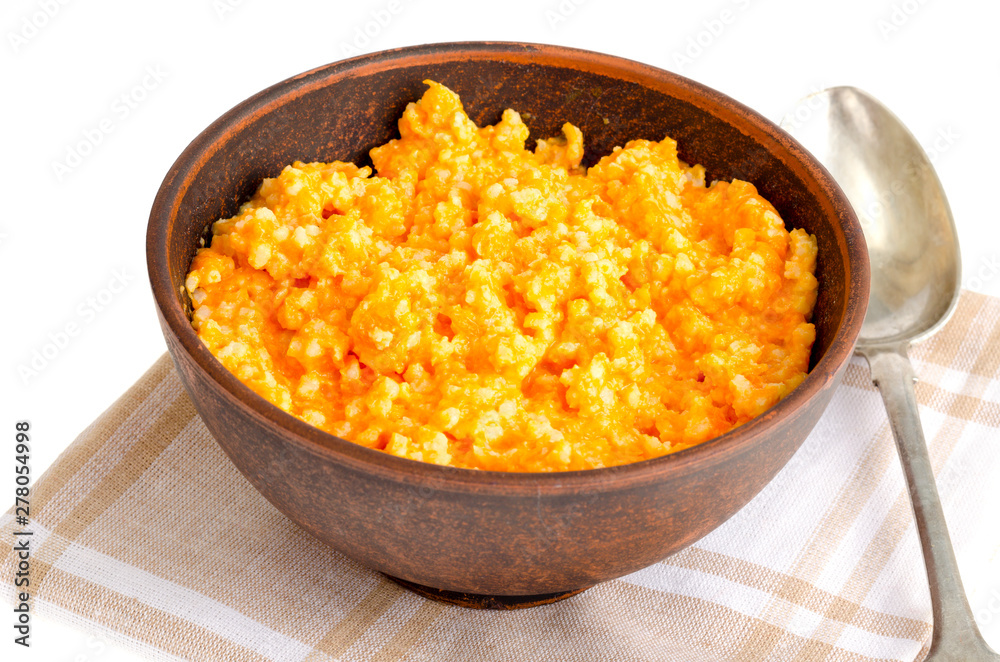 Dish of pumpkin and rice cereals, diet porridge. Dish of pumpkin and rice cereals, diet porridge.