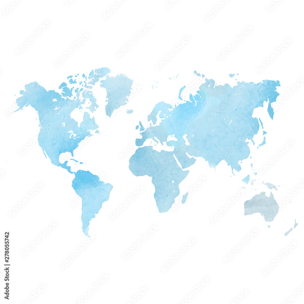 Blue watercolor map of World. Vector illustration