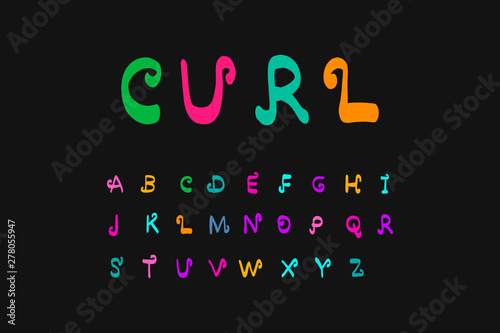 Curl hand drawn vector illustration font alphabet