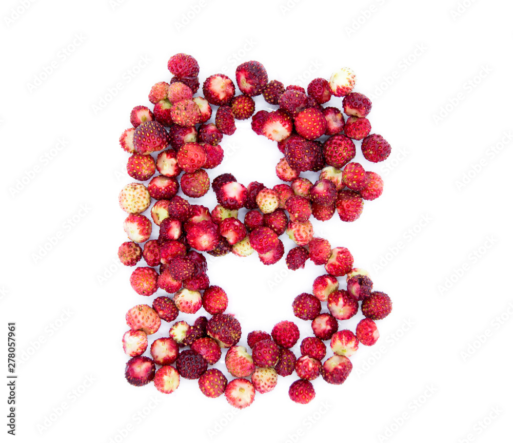 Wild strawberry in the shape of the letter B isolated on white background Wild strawberry in the shape of the letter B isolated on white background
