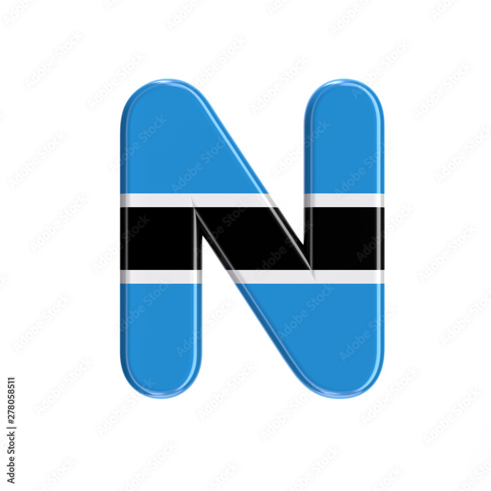 Botswana flag letter N - Capital 3d Batswana font - suitable for Africa, Gaborone or politics related subjects Botswana flag letter N - Capital 3d Batswana font - suitable for Africa, Gaborone or politics related subjects