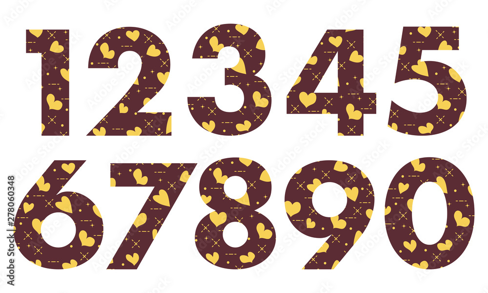 Naklejka premium Arabic numerals with hearts.