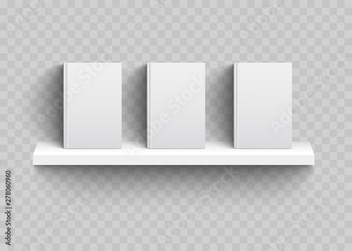 Covers of books or magazines on the shelf mockup 3d vector illustration isolated.