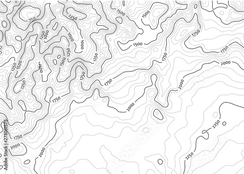 Contour topo map in black/white with labels