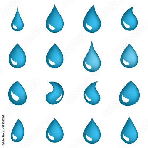 Blue cry cartoon tears icon or sweat drops from eyes