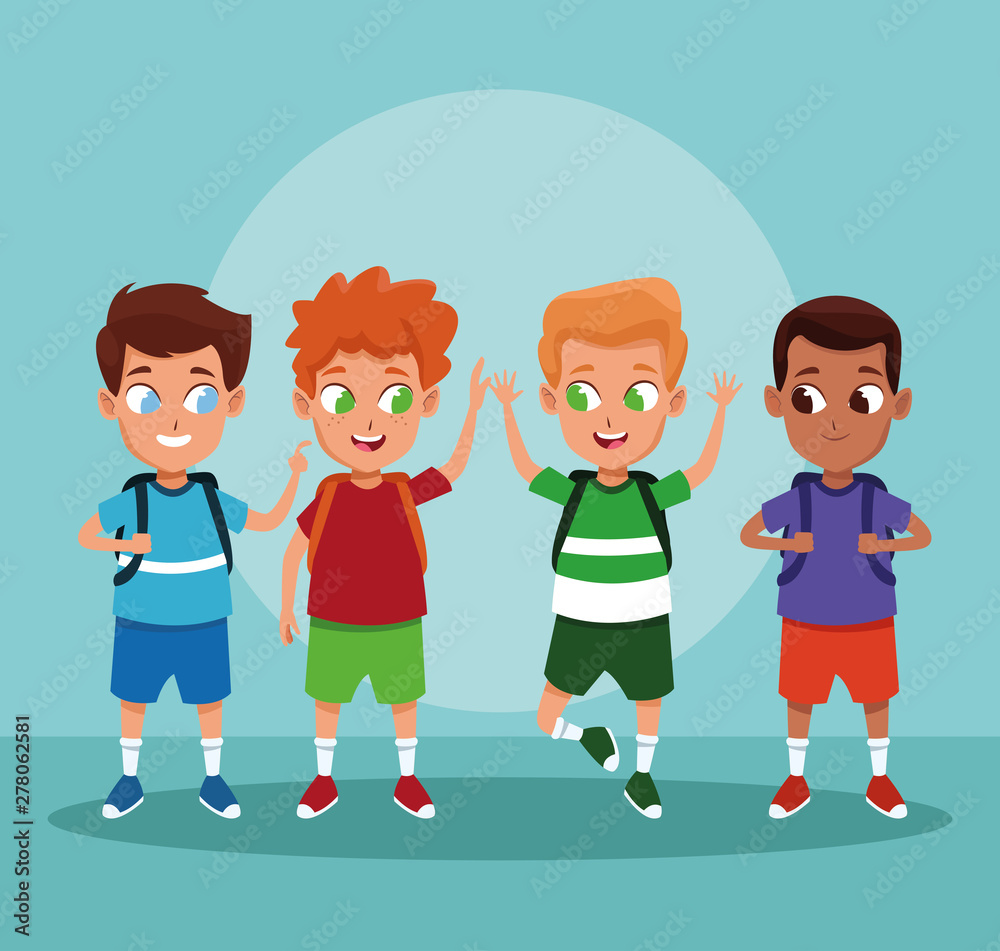 School boys cartoons on blue background School boys cartoons on blue background