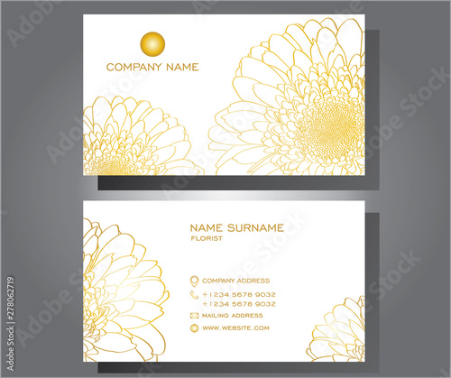 Business card template, floral golden pattern. Vector design editable.