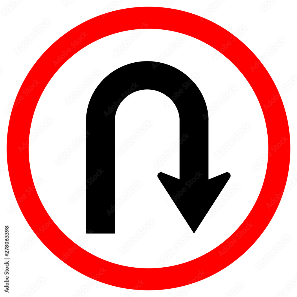 U-Turn Left Traffic Road Sign Isolate On White Background,Vector Illustration EPS.10 U-Turn Left Traffic Road Sign Isolate On White Background,Vector Illustration EPS.10