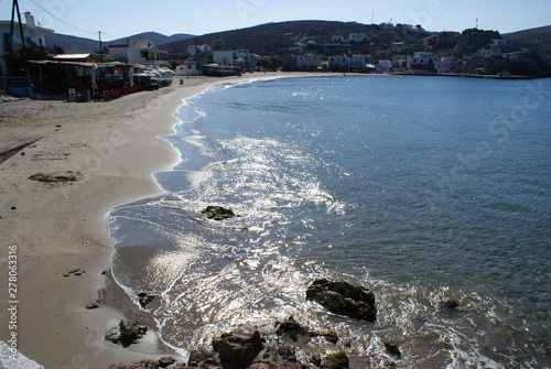 Greece, the island of Pserimos. The town beach on a summers day before day trippers arrive. photo