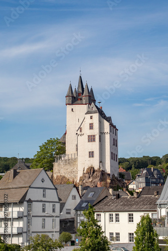 historic Diez castle at river Lahn , Rhineland-Palatinate, Germany