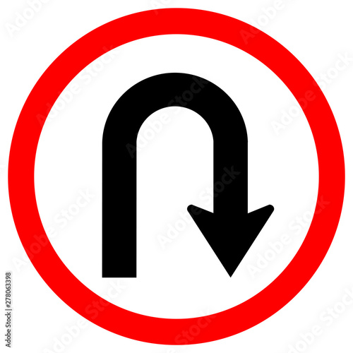U-Turn Left Traffic Road Sign Isolate On White Background,Vector Illustration EPS.10
