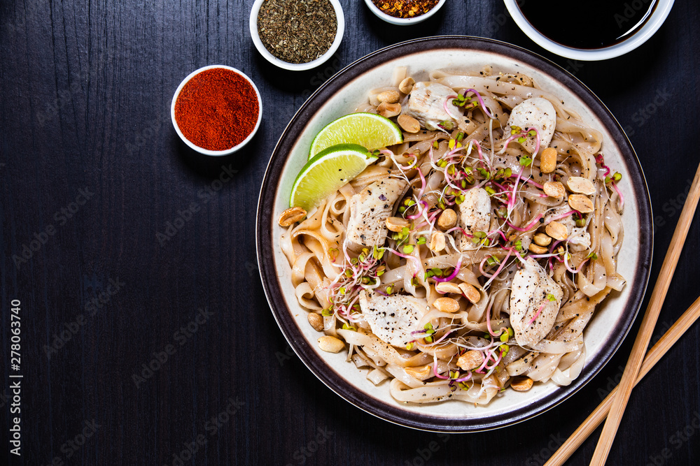 Pad thai - grilled meat and noodles Pad thai - grilled meat and noodles