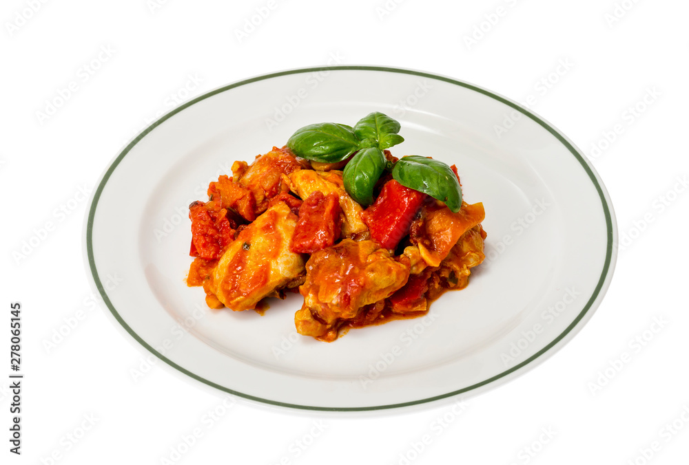Chicken breast fillet braised with vegetables, paprika. Chicken breast fillet braised with vegetables, paprika.