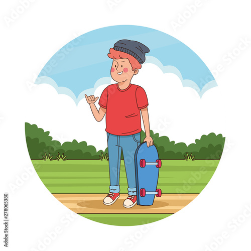 Teenager boy in the park scenery