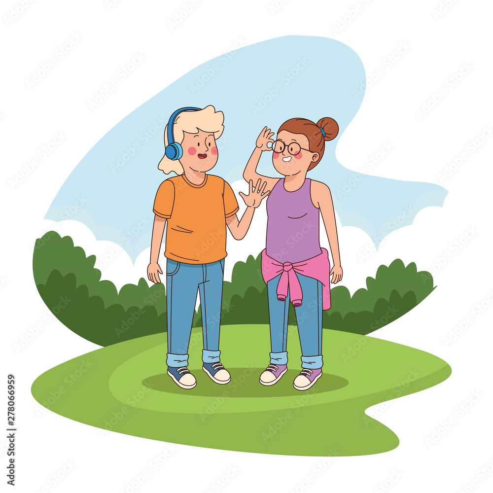 Teenagers friends at park cartoons Teenagers friends at park cartoons