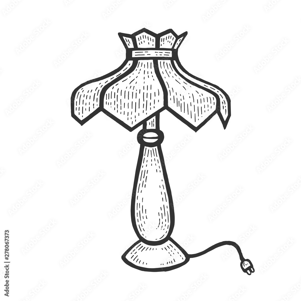 Table lamp sketch engraving vector illustration. Scratch board style