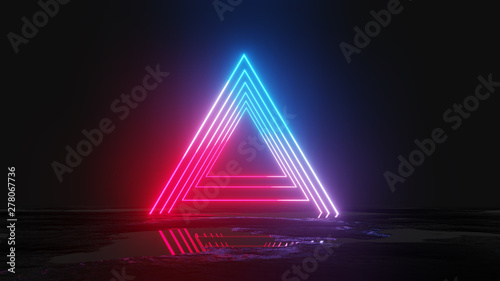 Glowing neon triangles on dark background © cherezoff