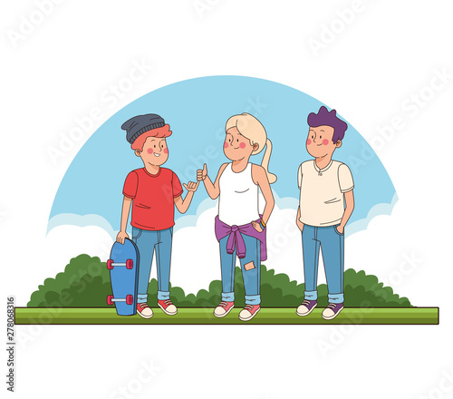 Teenagers friends at park cartoons
