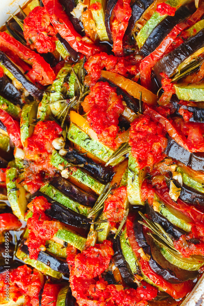 Fototapeta premium Vegetable ratatouille in ceramic frying pan