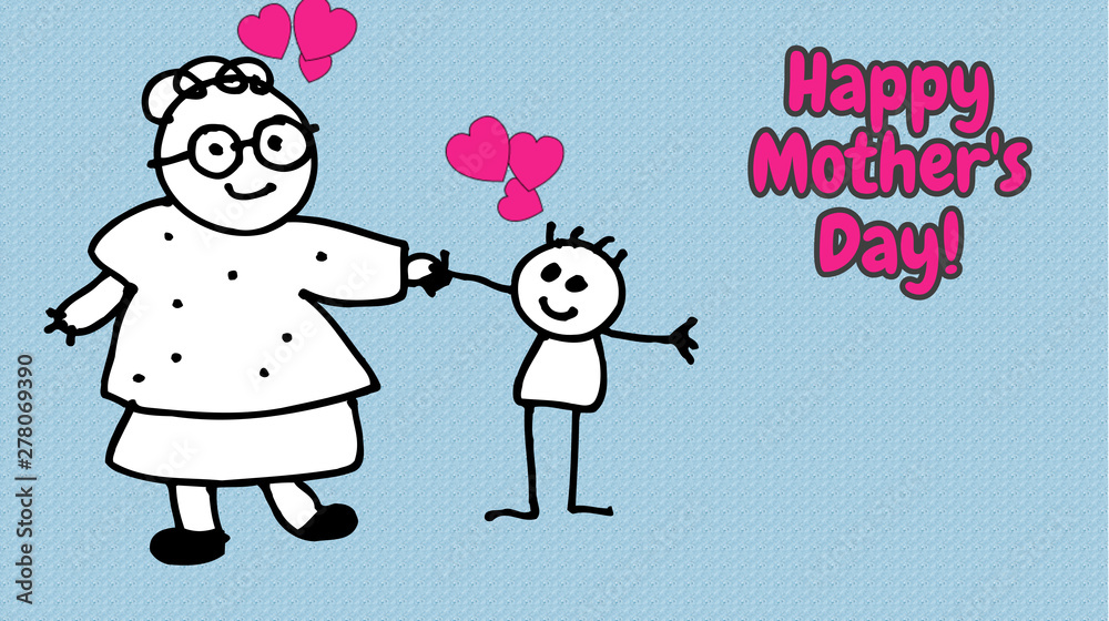 Happy Mother's Day, Mother Child Love, Illustration Happy Mother's Day, Mother Child Love, Illustration