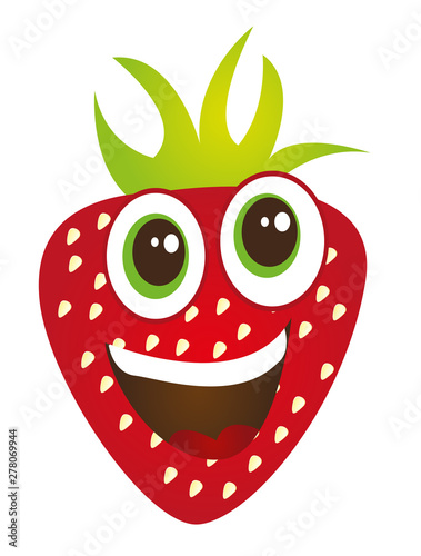 cute strawberry cartoon isolated over white backrground vector